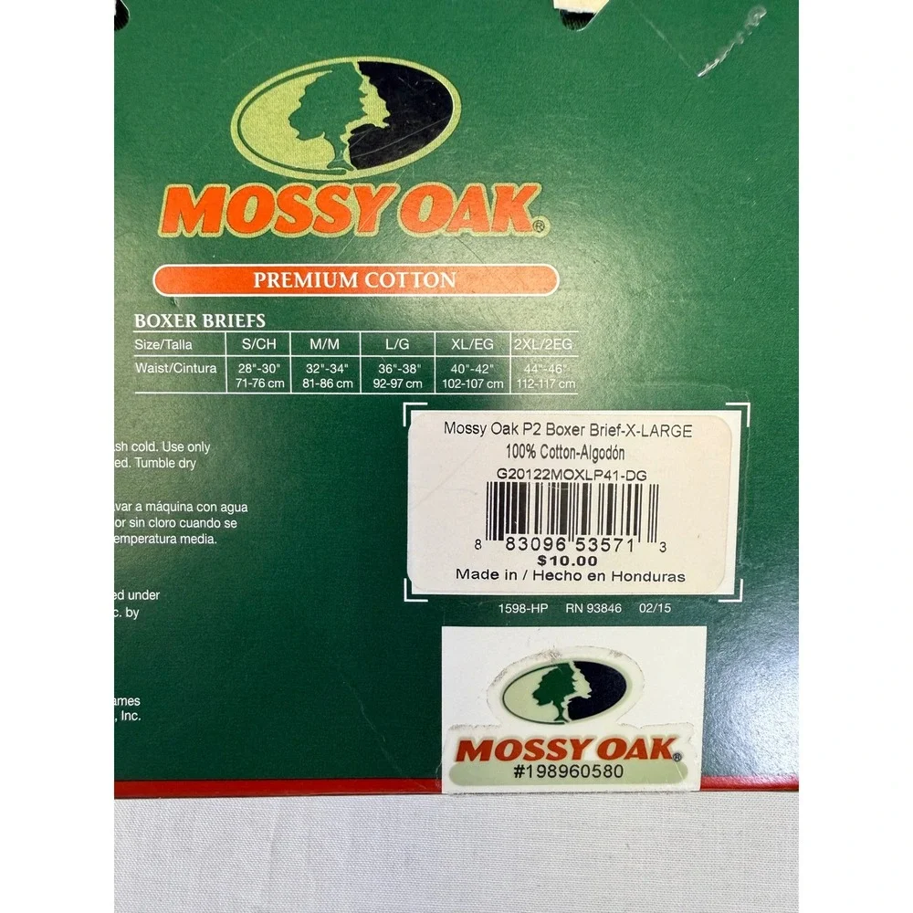 Mossy Oak Mens 2 Pack Boxer Briefs XL 40-42 Premium Cotton Camo Waistband New